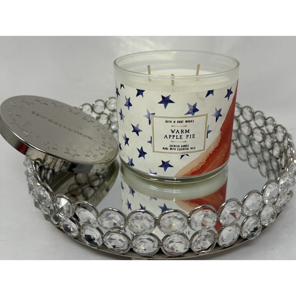 New HTF Patriotic 3 Wick Bath & Body Works -Warm Apple Pie -Rare